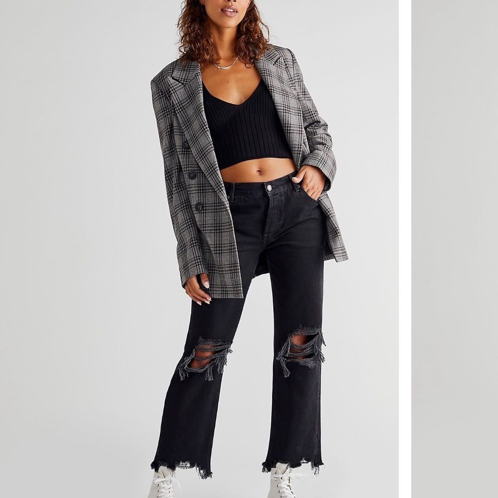 Free People Maggie Mid rise Straight washed black denim jeans